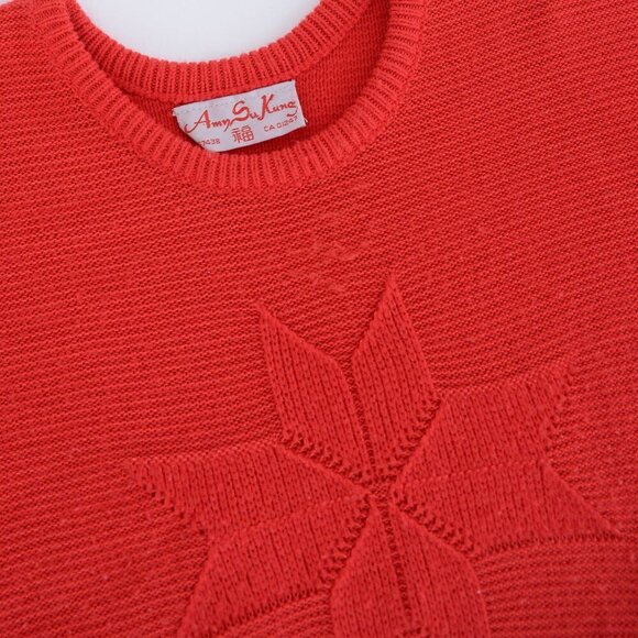 Vintage Amy Su Kung Red Fine Knit Crewneck w Red Snowflake Design Sweater L - Picture 10 of 10